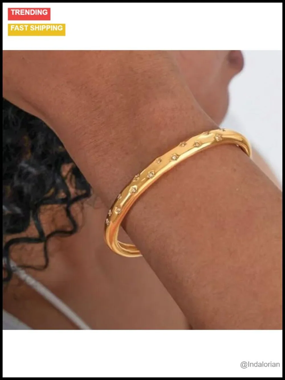 14K Gold & Silver Plated Adjustable Cuff Bangle Bracelet Starburst Design